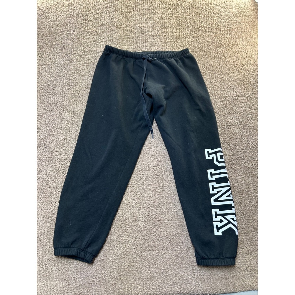 Victorias Secret PINK Black Logo Graphic Jogger Sweatpants Womens Large